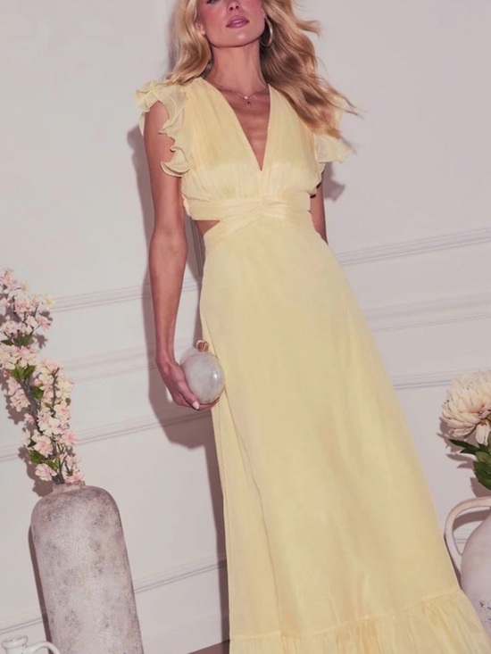 Vici Dresses & Skirts - Vici Open Back Yellow Maxi Dress with Flutter Sleeves - Size medium